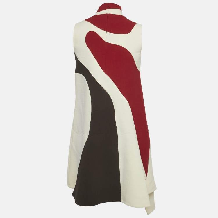 Pre Owned فستان كريستيان ديور صوف كريمي/أحمر غير متماثل مقاس صغير (سمول)