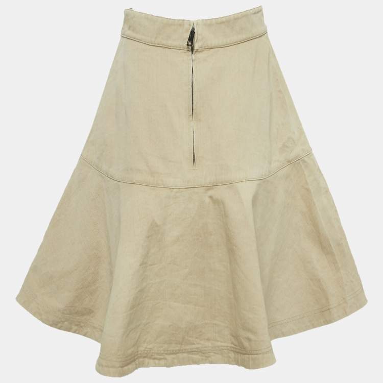 Pre Owned Christian Dior Beige Cotton Canvas Flared Mini Skirt M