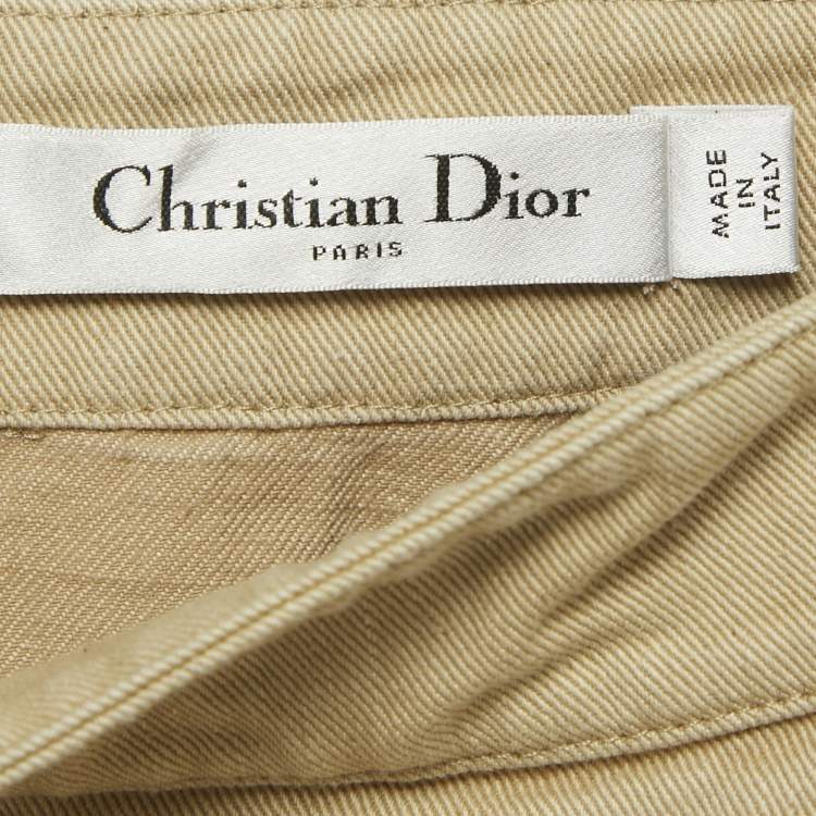 Pre Owned Christian Dior Beige Cotton Canvas Flared Mini Skirt M