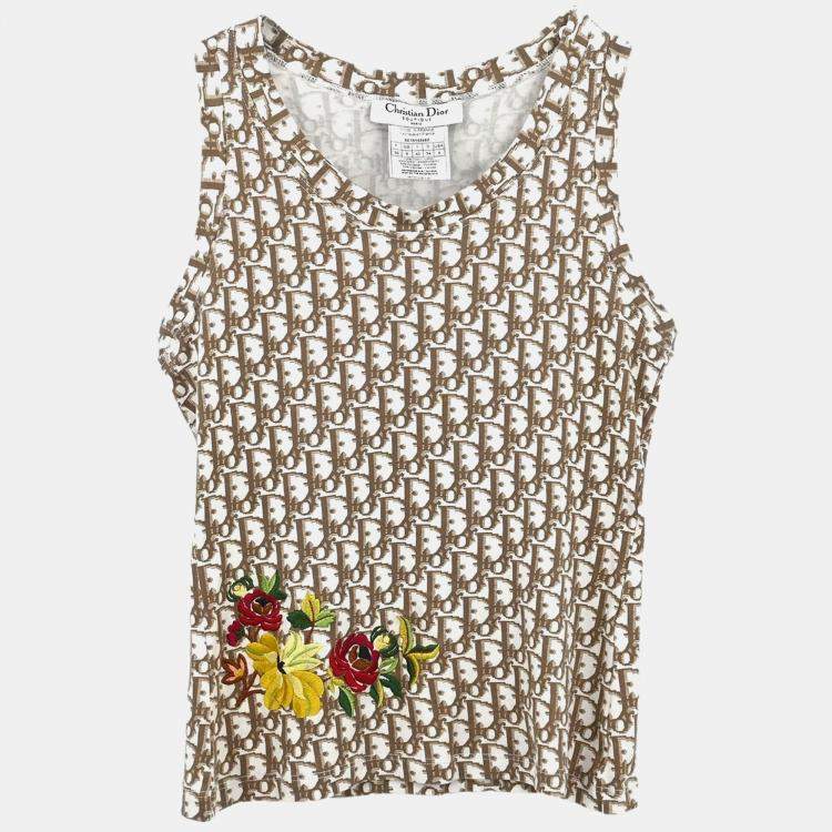 Pre Owned Christian Dior Trotter Sleeveless Tank Top Brown S