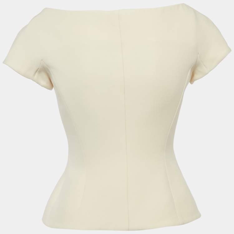 Pre Owned Christian Dior Cream Wool and Silk Off-Shoulder Top M