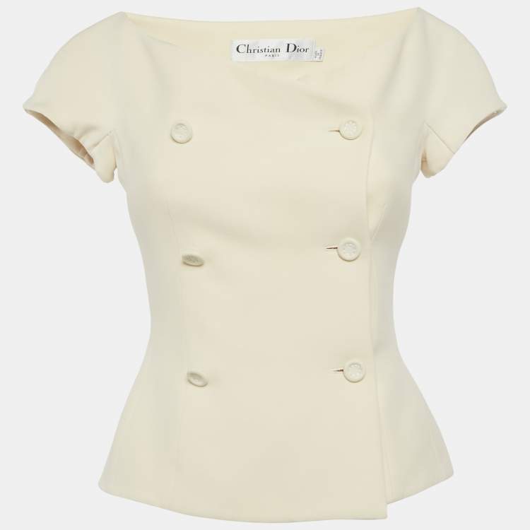Pre Owned Christian Dior Cream Wool and Silk Off-Shoulder Top M