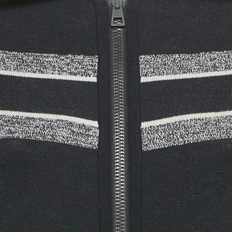 Pre Owned Christion Dior Navy Blue Wool Knit Oblique Reversible Zipped Cardigan S