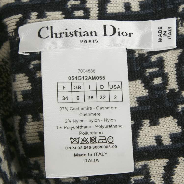 Pre Owned Christion Dior Navy Blue Wool Knit Oblique Reversible Zipped Cardigan S