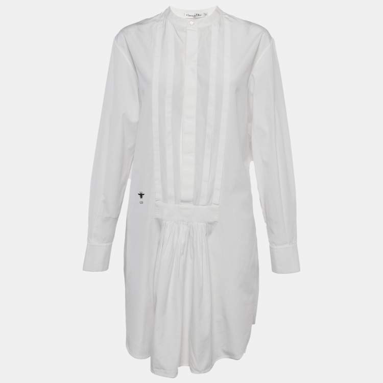 Pre Owned Christian Dior White Cotton Pleated Mini Dress M