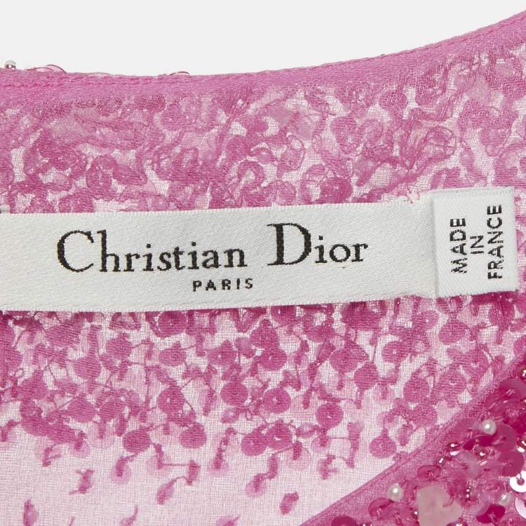 Pre Owned Christian Dior Pink Organza Flared Mini Dress S