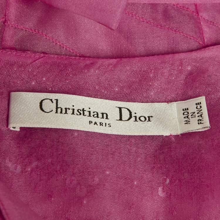 Pre Owned Christian Dior Pink Organza Flared Mini Dress S