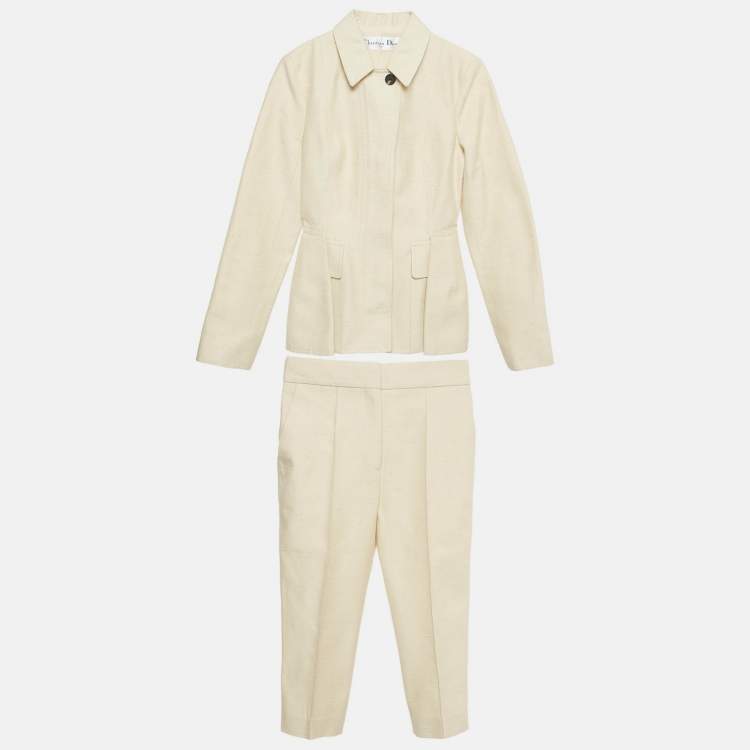 Pre Owned Christian Dior Beige Textured Silk Set S