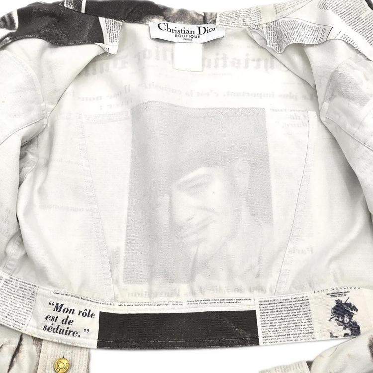 Pre Owned Christian Dior #0H12021164 Newspaper Print Jacket White XS - S
