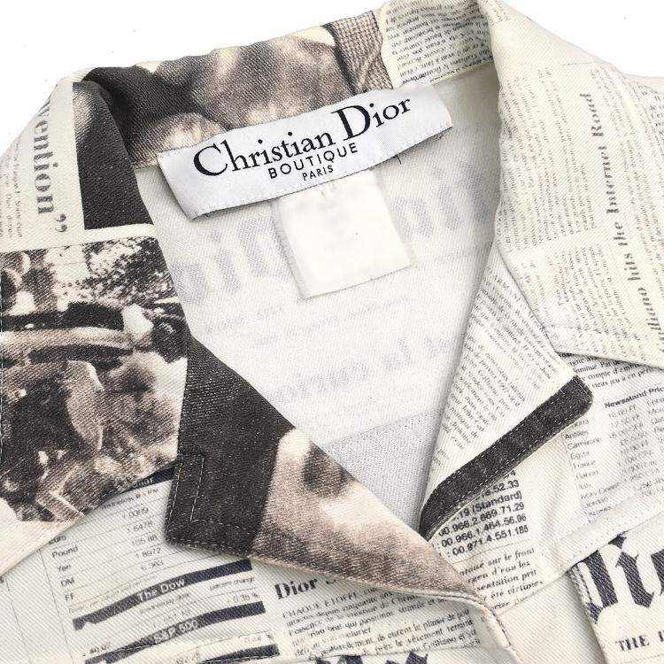 Pre Owned Christian Dior #0H12021164 Newspaper Print Jacket White XS - S