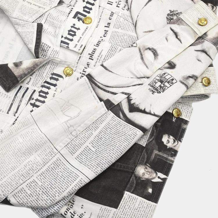Pre Owned Christian Dior #0H12021164 Newspaper Print Jacket White XS - S