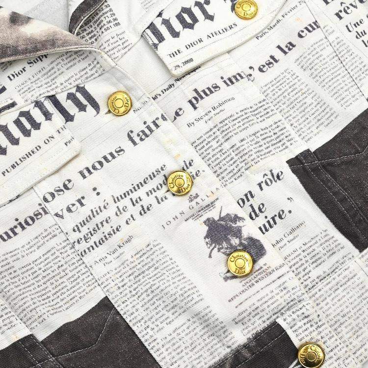 Pre Owned Christian Dior #0H12021164 Newspaper Print Jacket White XS - S