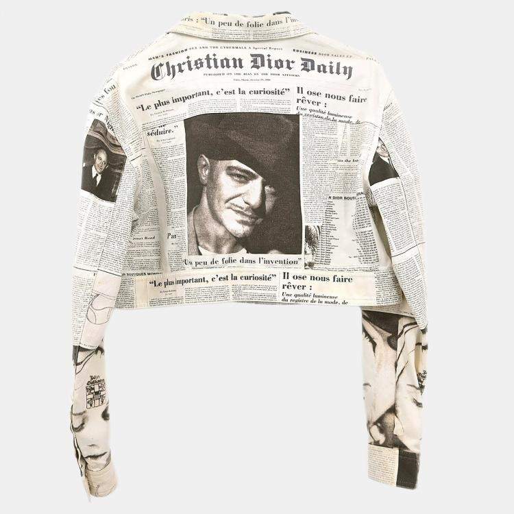 Pre Owned Christian Dior #0H12021164 Newspaper Print Jacket White XS - S