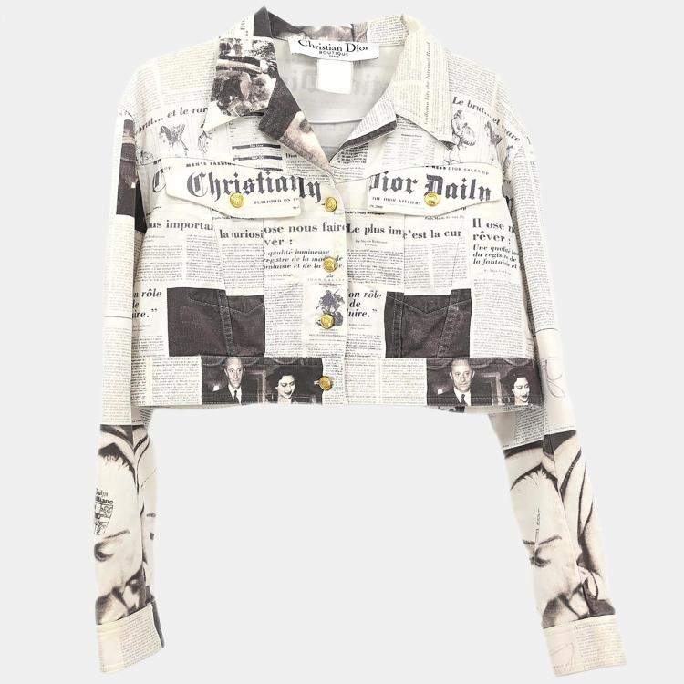Pre Owned Christian Dior #0H12021164 Newspaper Print Jacket White XS - S