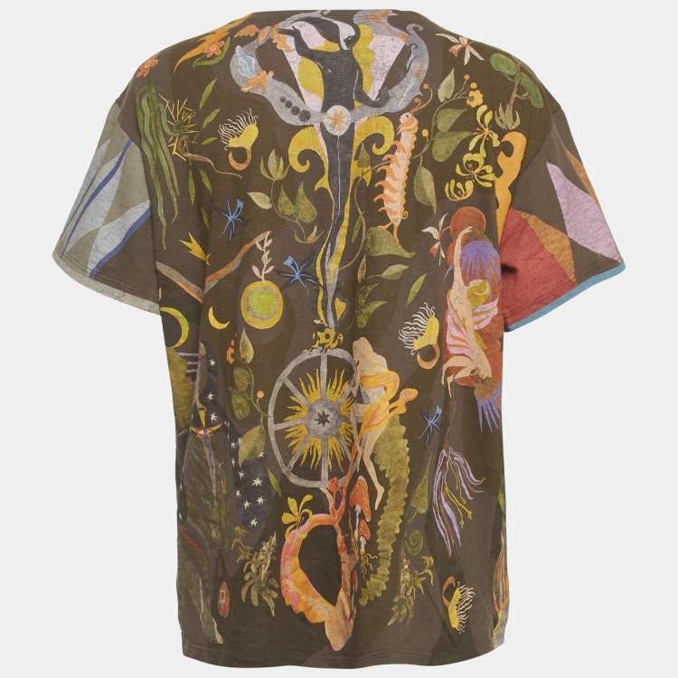 Pre Owned Christian Dior Brown Graphic Printed Jersey Short Sleeve T-Shirt S