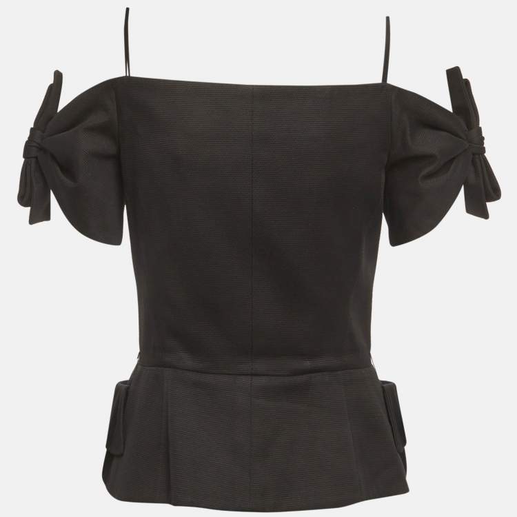 Pre Owned Christian Dior Black Stretch Cotton Off Shoulder Bustier Jacket M