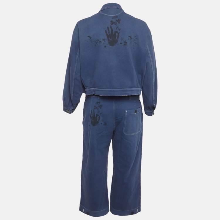 Pre Owned Christian Dior Blue Denim Jacket & Pants Set M