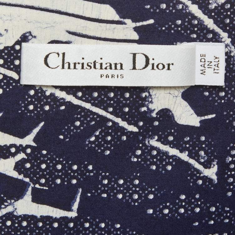 Pre Owned Christian Dior White/Blue Toile de Jouy Print Cotton Pleated Midi Skirt S