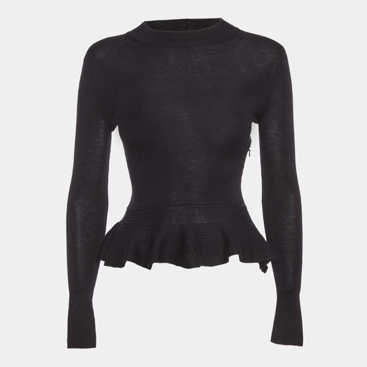 Pre Owned Christian Dior Black Cashmere High Neck Top S