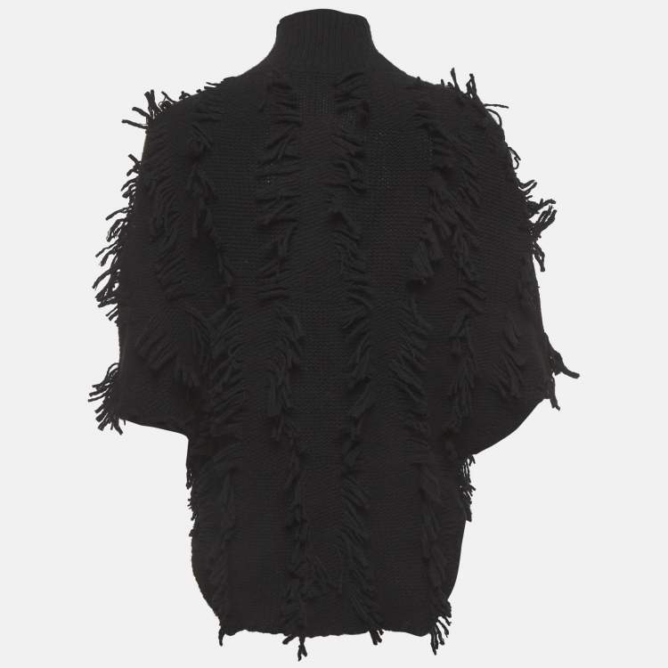 Pre Owned Christian Dior Black Wool Blend Fringed Sweater S