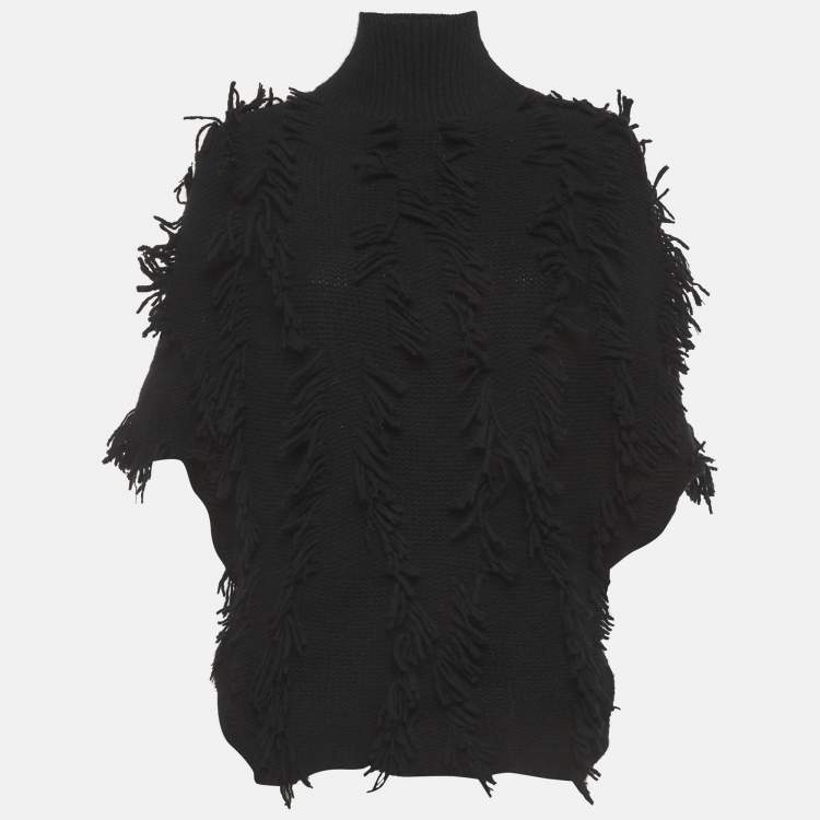 Pre Owned Christian Dior Black Wool Blend Fringed Sweater S