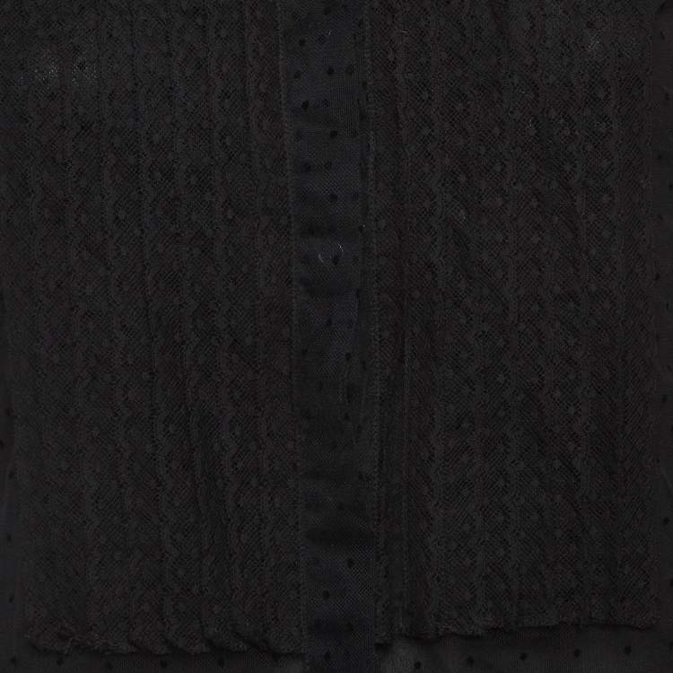 Pre Owned Christian Dior Black Plumetis Tulle Sheer Blouse S