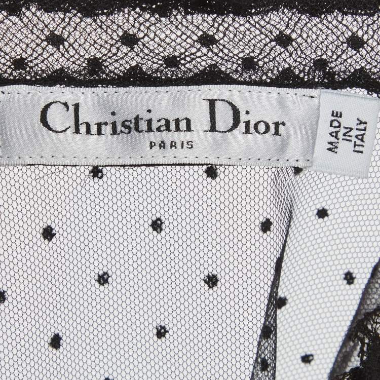 Pre Owned Christian Dior Black Plumetis Tulle Sheer Blouse S