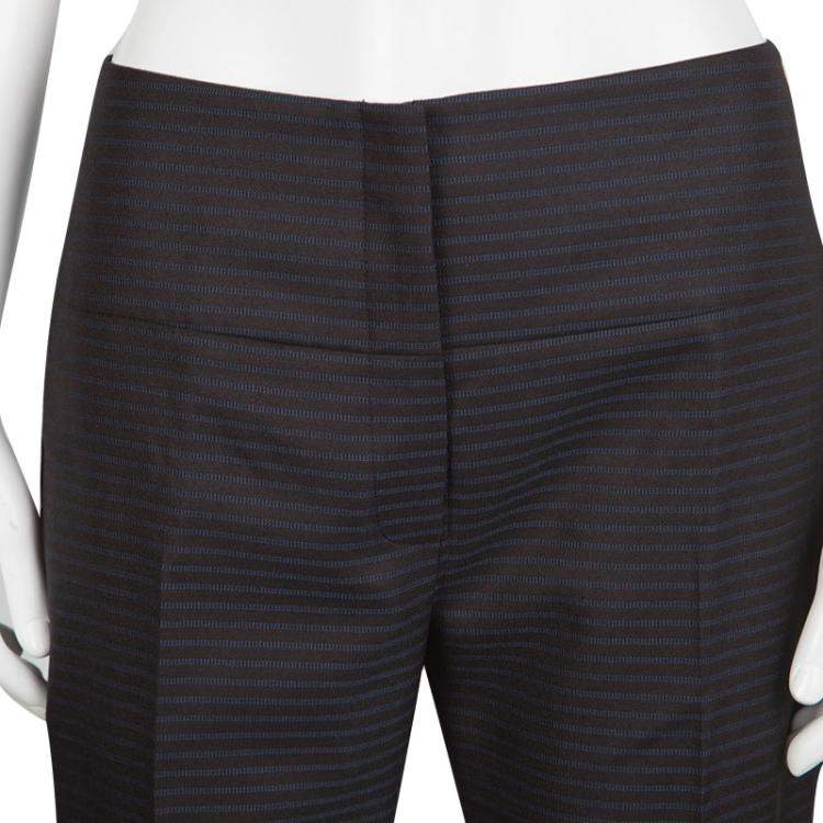 Pre Owned Dior Black and Blue Striped Wool Tailored High Waist Trousers  S