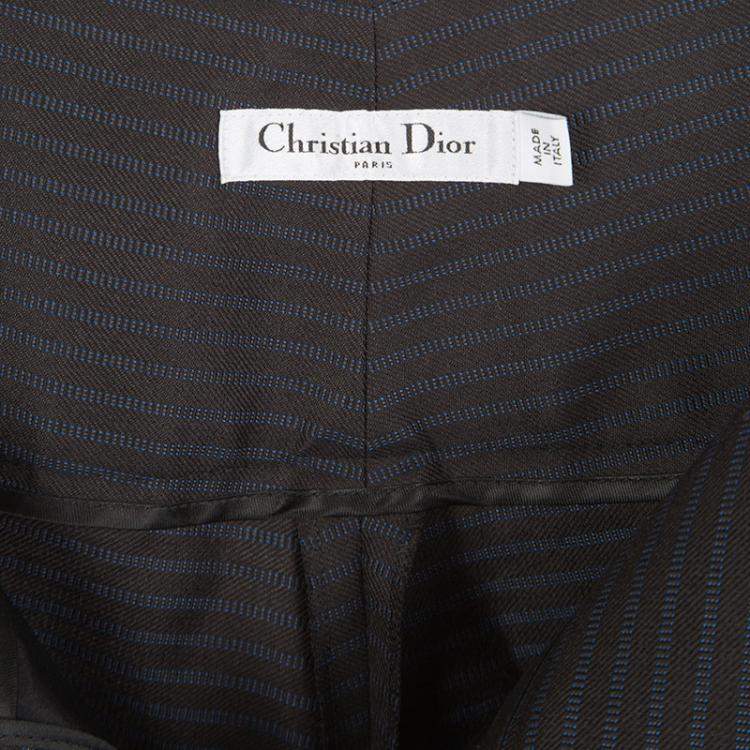 Pre Owned Dior Black and Blue Striped Wool Tailored High Waist Trousers  S