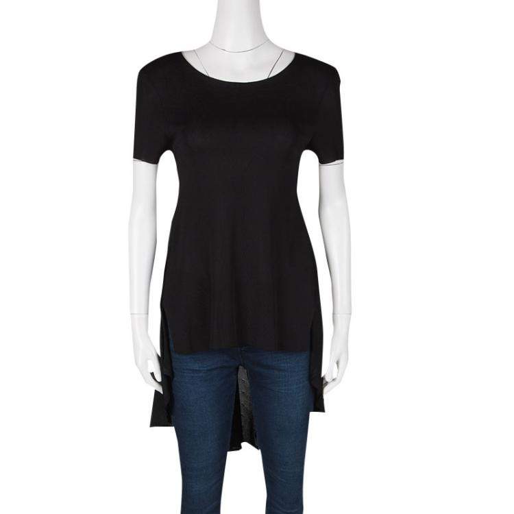 Pre Owned Dior Black Perforated Knit Short Sleeve High Low Tunic S