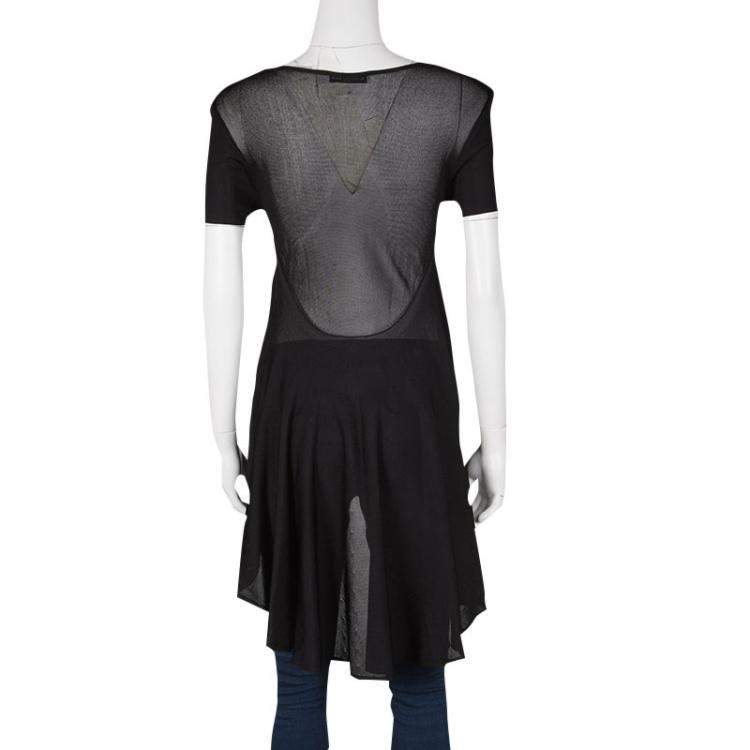 Pre Owned Dior Black Perforated Knit Short Sleeve High Low Tunic S