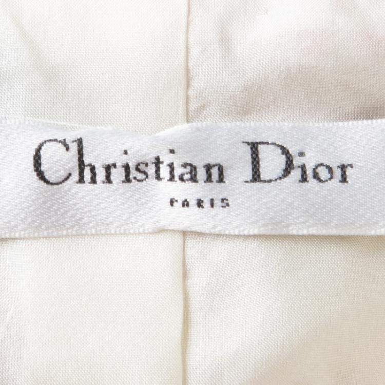 Pre Owned Dior Cream Floral Printed Cropped Short Sleeve Jacket M