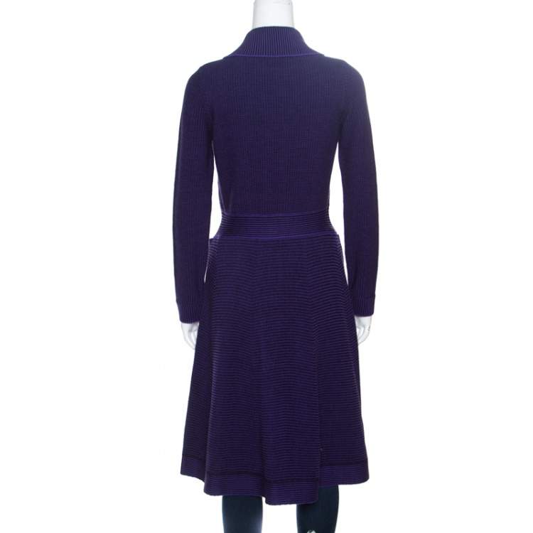 مملوكة مسبقًا Dior Purple and Black Chunky Knit  Button Front Wool Coat M