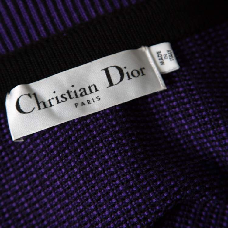 مملوكة مسبقًا Dior Purple and Black Chunky Knit  Button Front Wool Coat M