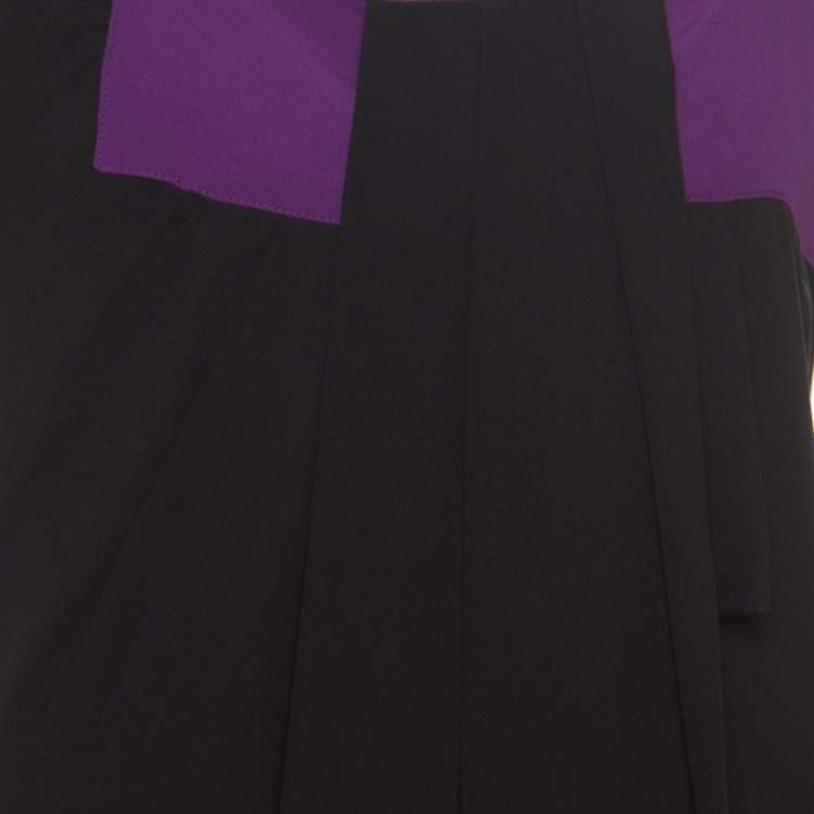 Pre Owned Dior Black Colorblock Silk Draped Front Sleevless Dress M