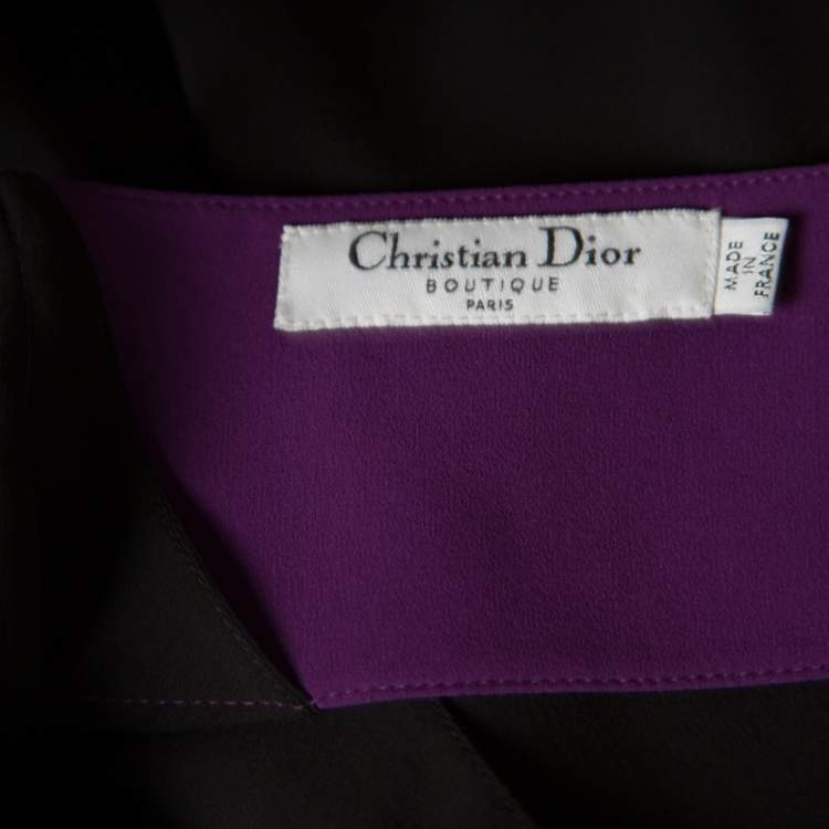 Pre Owned Dior Black Colorblock Silk Draped Front Sleevless Dress M