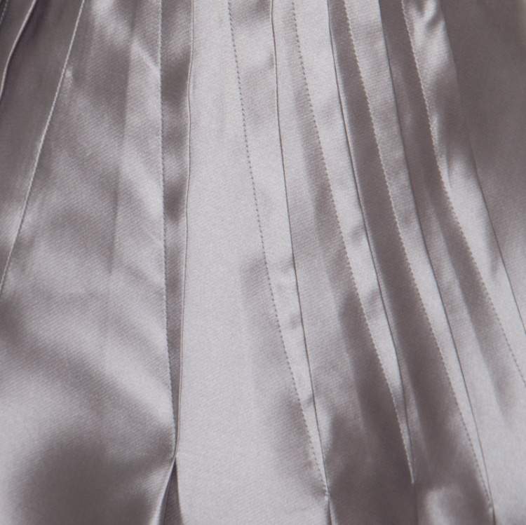 Pre Owned Dior Grey Silk Satin Pleated High Waist Skirt M