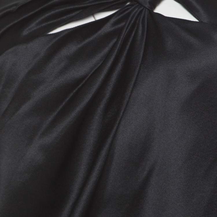 Pre Owned Dior Black Silk Satin Draped One Shoulder Top M