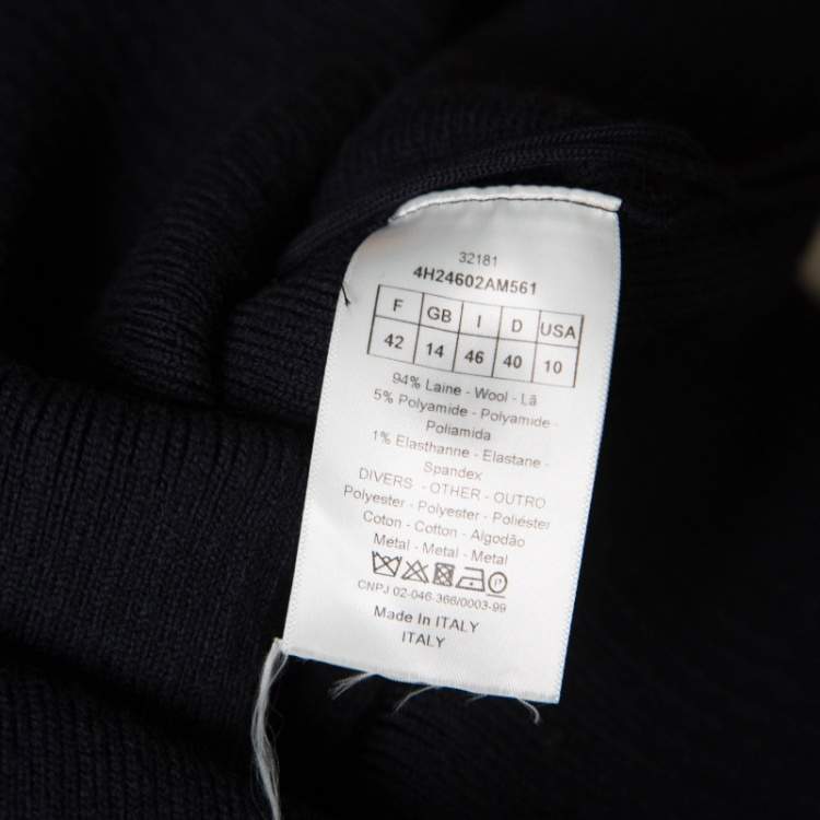 Pre Owned Dior Navy Blue Ribbed Wool Lace Tie Up Detail Sleeveless Dress L