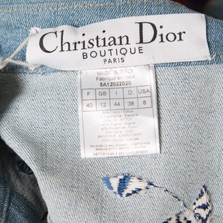 Pre Owned Dior Indigo Faded Effect Floral Embroidered Faux Layered Denim Jacket M