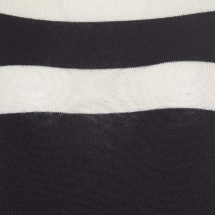 Pre Owned Christian Dior Monochrome Striped Slit Back Detail Tapered Waist Sweater Top M