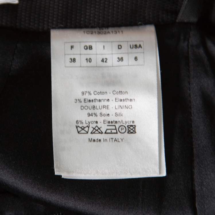 Pre Owned Christian Dior Black Textured Woven Cotton Pencil Skirt M