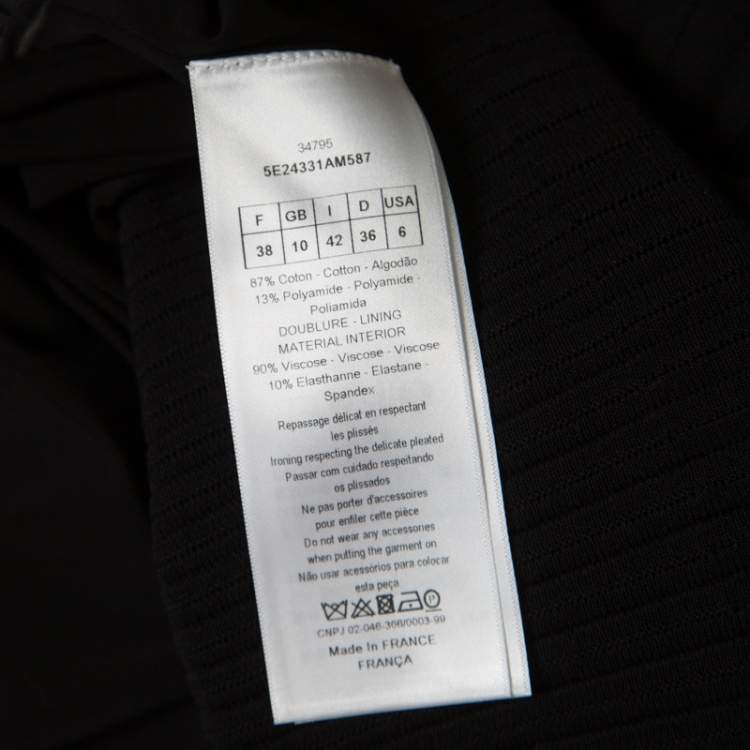 Pre Owned Dior Black Cotton Pleated Sheer Hem Detail Flared Midi Skirt M