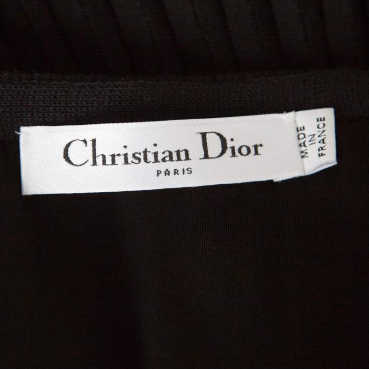Pre Owned Dior Black Cotton Pleated Sheer Hem Detail Flared Midi Skirt M