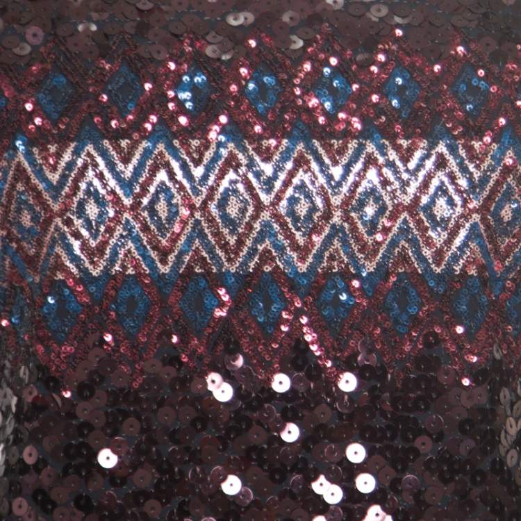 مملوكة مسبقًا Dior Multicolor Aztec Sequin Embellished Short Sleeve Dress S