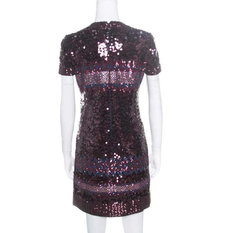 مملوكة مسبقًا Dior Multicolor Aztec Sequin Embellished Short Sleeve Dress S