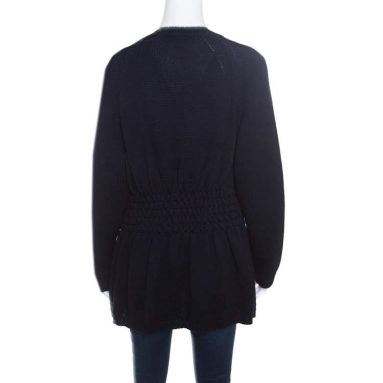مملوكة مسبقًا Dior Navy Blue Chunky Cable knit Open Front Cardigan M