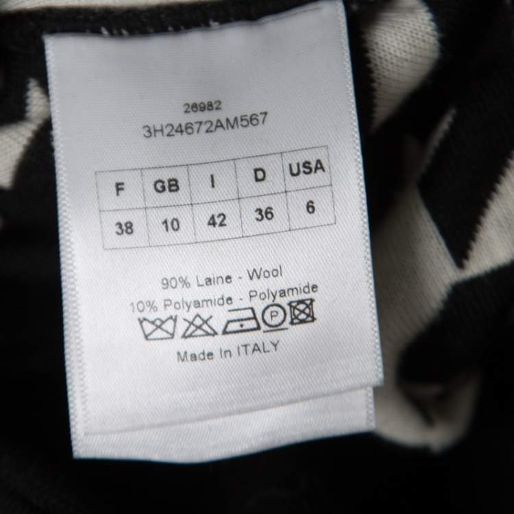 Pre Owned Dior Monochrome Houndstooth Paneled Wool Dress S