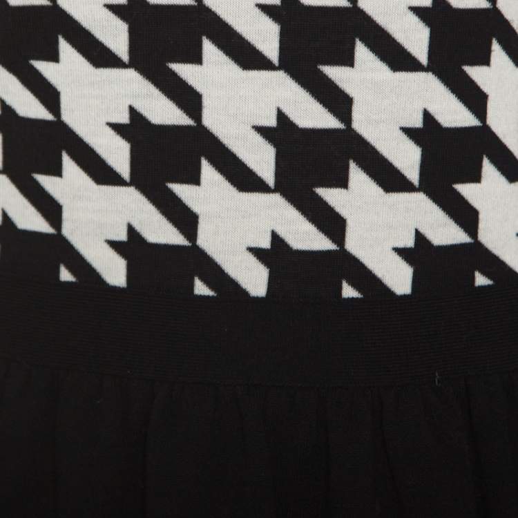 Pre Owned Dior Monochrome Houndstooth Paneled Wool Dress S