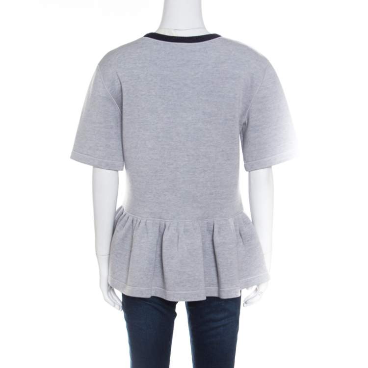 Pre Owned Dior Grey Knit Contrast Ribbed Neck Peplum Top S